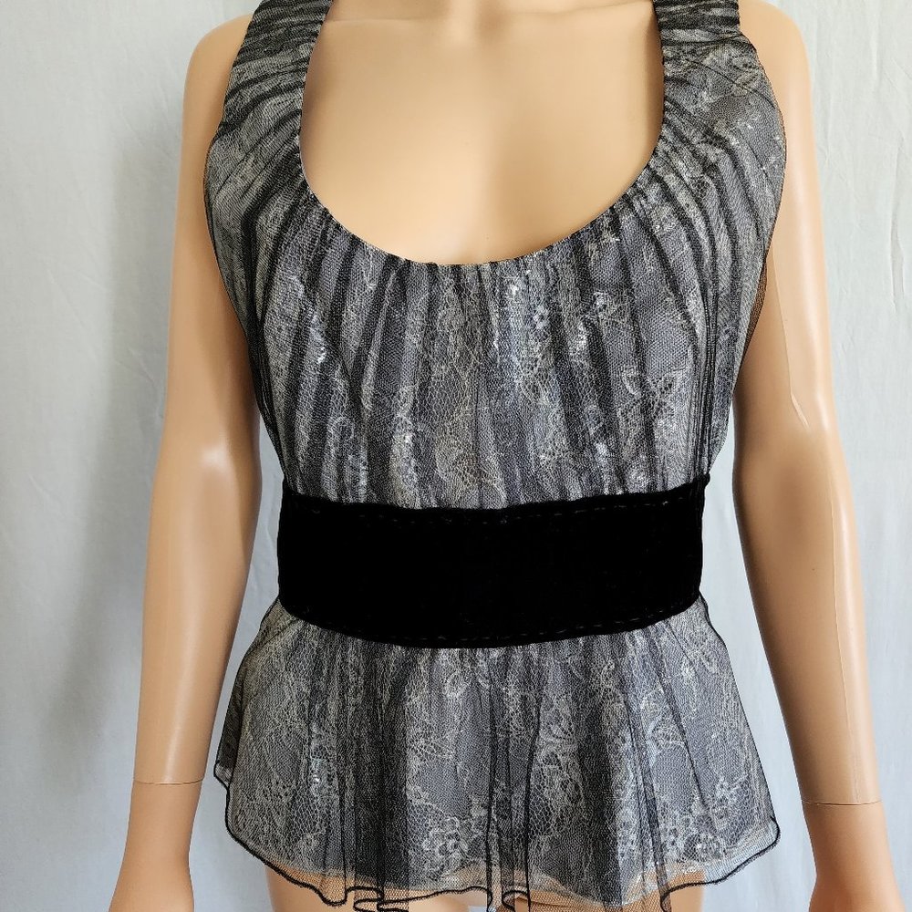 Peter Som Women’s Shimmer Lace & Mesh Covered Blouse